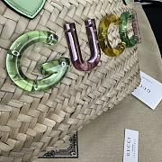 GUCCI | Small Straw Tote With Gucci Logo Natural Woven Pale Green Leather Trim - 3