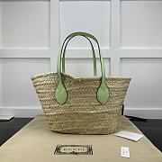 GUCCI | Small Straw Tote With Gucci Logo Natural Woven Pale Green Leather Trim - 2