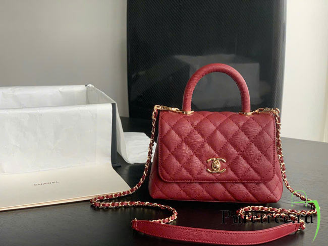 CHANEL | Red Grained Calfskin Coco Handle Bag - 1