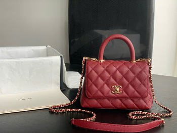 CHANEL | Red Grained Calfskin Coco Handle Bag