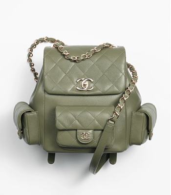 CHANEL | Backpack Grained Calfskin & Gold Metal Khaki