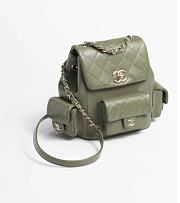 CHANEL | Backpack Grained Calfskin & Gold Metal Khaki - 2