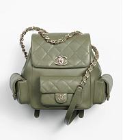 CHANEL | Backpack Grained Calfskin & Gold Metal Khaki - 5