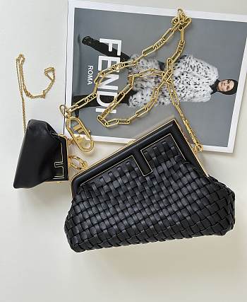 FENDI | First Small Black Interlaced Leather Bag