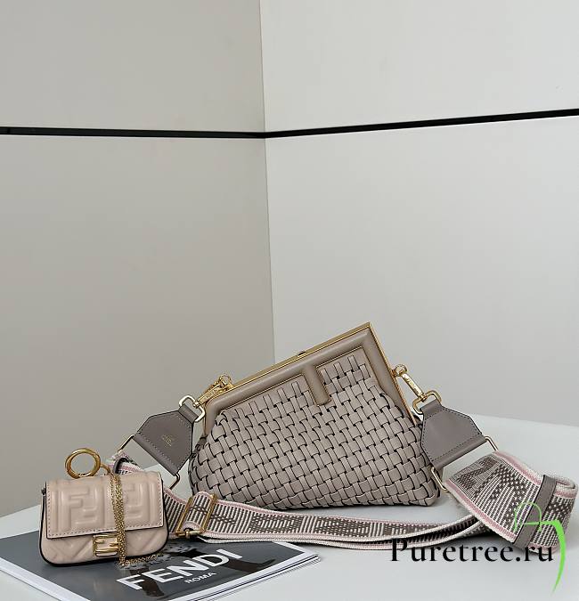 FENDI | First Small Grey Interlaced Leather Bag - 1