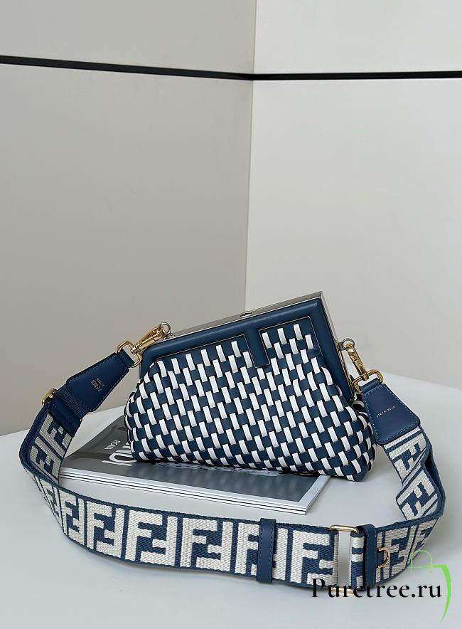 FENDI | First Small Dove Blue and White Interlaced Leather Bag - 1