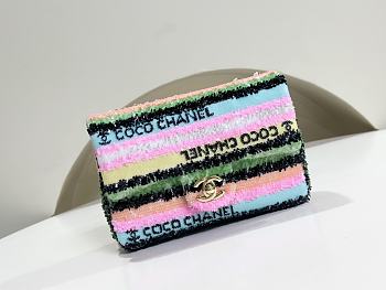 CHANEL | Sequin Mini Logo Single Flap White Multicolor