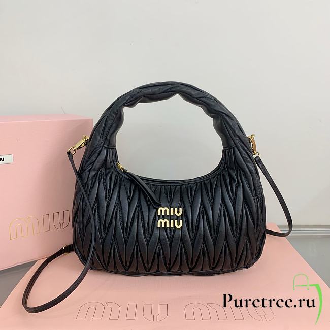 MIUMIU | Wander Matelassé Nappa Leather Hobo Bag Black - 1