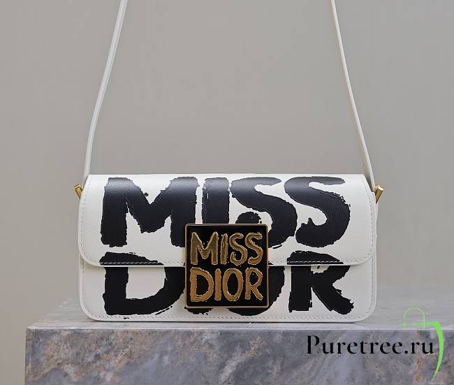 DIOR | Miss Dior Flap Bag White and Black Miss Dior Graffiti Printed Calfskin - 1