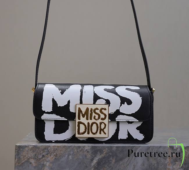 DIOR | Miss Dior Flap Bag Black and White Miss Dior Graffiti Printed Calfskin - 1