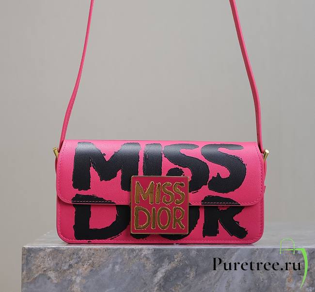 DIOR | Fuchsia and Black Miss Dior Graffiti Printed Calfskin Pink & Black - 1