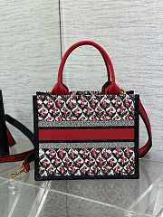 DIOR | Dioramour Small Dior Book Tote White, Black and Red Dior Lily of the Valley Embroidery with Black Calfskin - 2