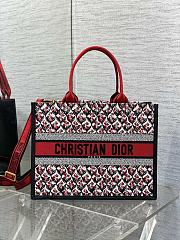 DIOR | Dioramour Medium Dior Book Tote White, Black and Red Dior Lily of the Valley Embroidery with Black Calfskin - 1