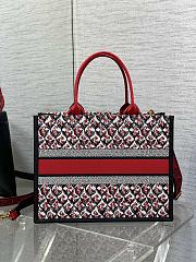 DIOR | Dioramour Medium Dior Book Tote White, Black and Red Dior Lily of the Valley Embroidery with Black Calfskin - 3