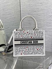 DIOR | Dioramour Small Dior Book Tote White Embroidery with Black and Red Je Vous Adore Motif and White Calfskin - 1