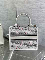 DIOR | Dioramour Small Dior Book Tote White Embroidery with Black and Red Je Vous Adore Motif and White Calfskin - 3