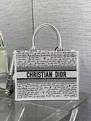 DIOR | Dioramour Medium Dior Book Tote White Embroidery with Black and Red Je Vous Adore Motif and White Calfskin - 1