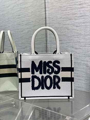 DIOR | Medium Book Tote White and Blue Miss Dior Graffiti Embroidery