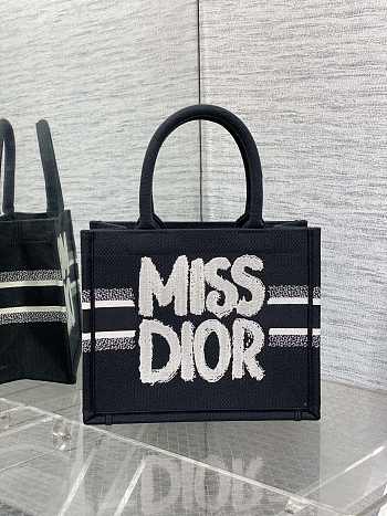 DIOR | Medium Book Tote Black and White Miss Dior Graffiti Embroidery