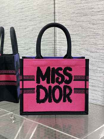 DIOR | Book Tote Two-Tone Fuchsia and Purple Miss Dior Graffiti Embroidery