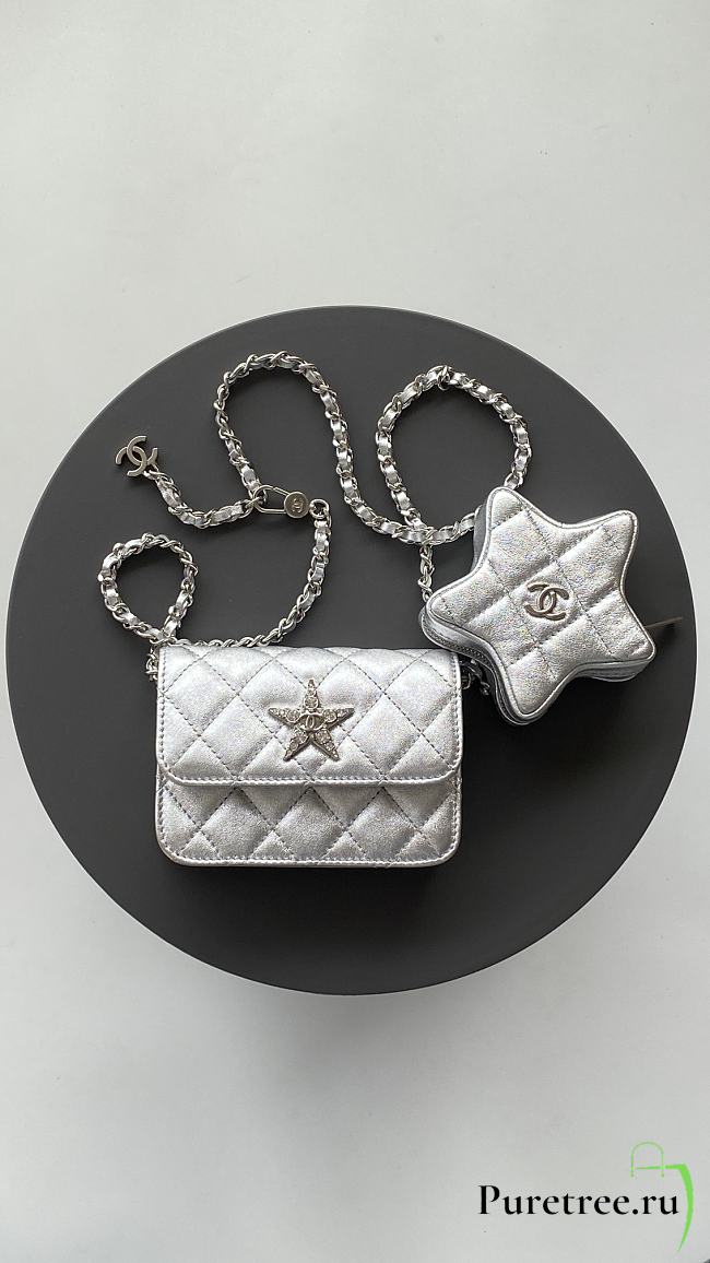 CHANEL | Coolest Bag! Mini Flap Patent Bag & Star Coin Purse In Silver - 1