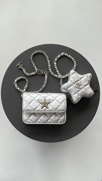 CHANEL | Coolest Bag! Mini Flap Patent Bag & Star Coin Purse In Silver