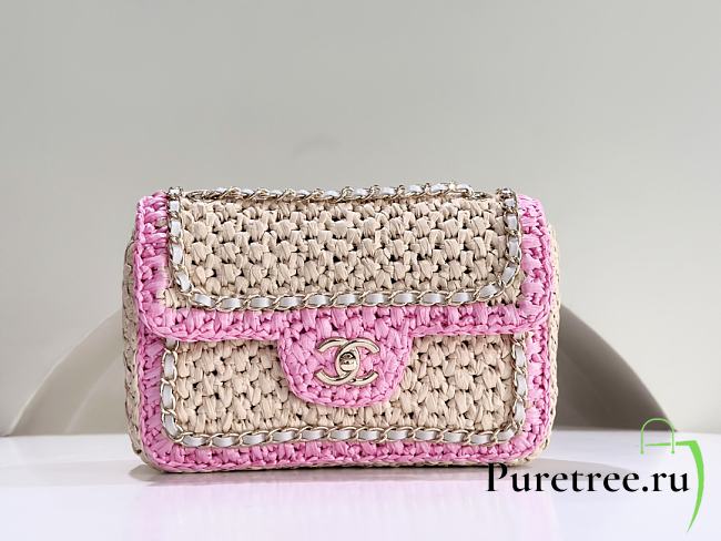 CHANEL | 24C Hand-Woven CF Bag Pink & Beige  - 1