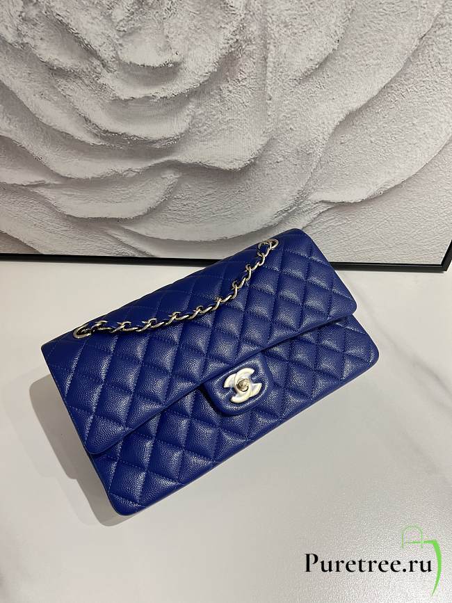 CHANEL | Blue Classic Quilted Caviar Medium - 1