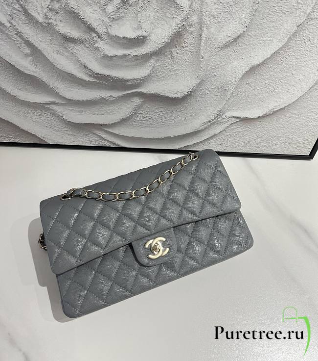 CHANEL | Gray Classic Quilted Caviar Medium - 1