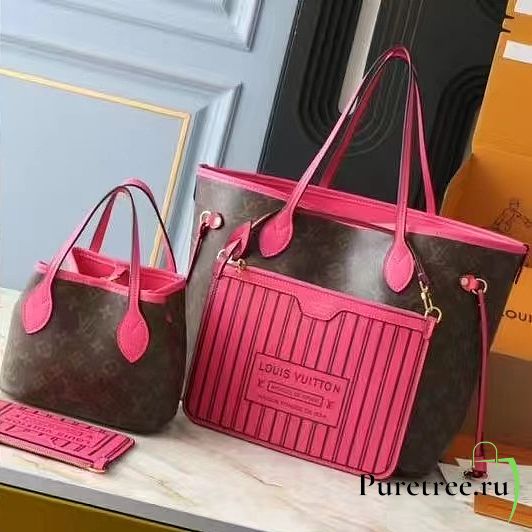 LOUIS VUITTON | Neverfull Bandoulière Inside Out MM Monogram Pink Woven Fabric Rose M12257 - 1