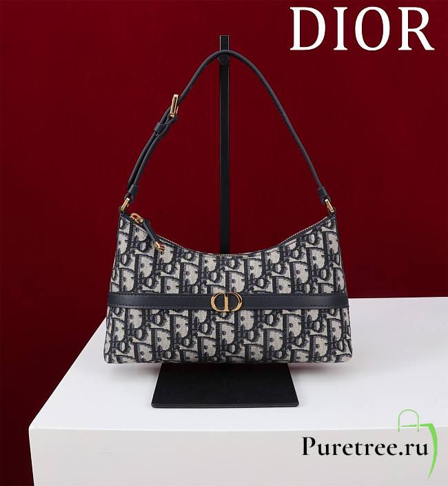 DIOR | 30 Montaigne Mini Hobo Shoulder Bag Blue Oblique Jacquard - 1