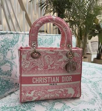 DIOR | Medium Dioriviera Lady D-Lite Bag Candy Pink Toile de Jouy Embroidery