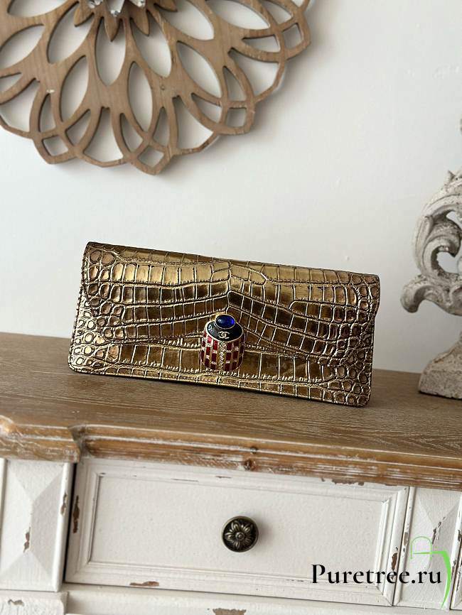 CHANEL | 19A Crocodile Embossed Gold Jeweled Scarab Clutch Bag - 1