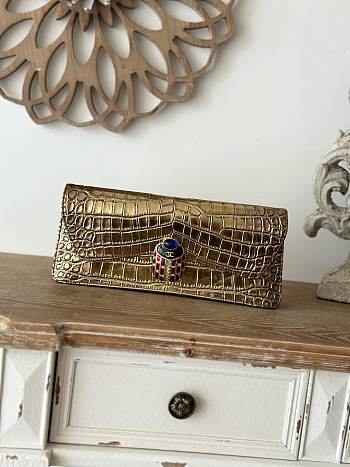 CHANEL | 19A Crocodile Embossed Gold Jeweled Scarab Clutch Bag