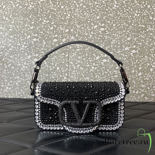 VALENTINO | VLogo Signature small Locò crystal-embellished shoulder bag black - 1