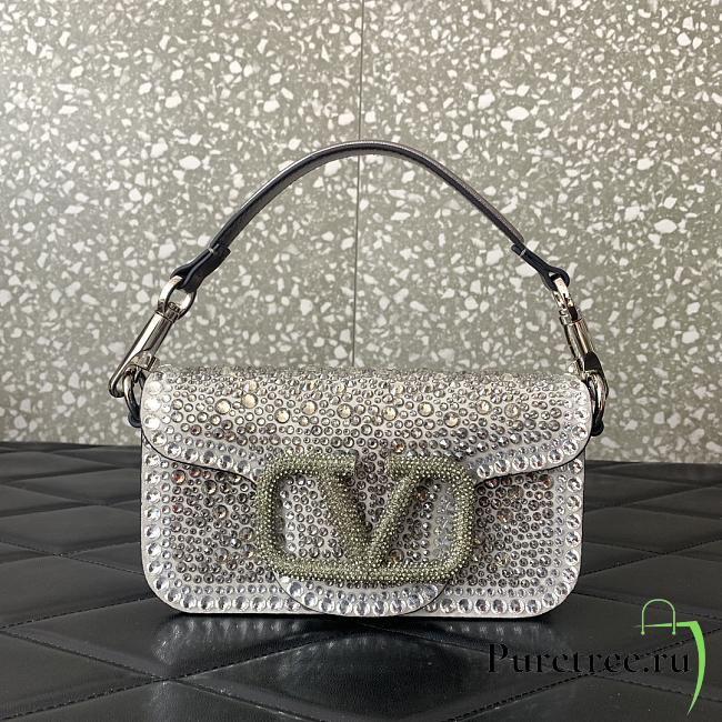 VALENTINO | VLogo Signature small Locò crystal-embellished shoulder bag silver - 1