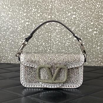 VALENTINO | VLogo Signature small Locò crystal-embellished shoulder bag silver