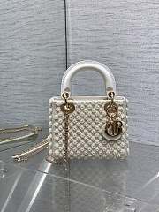 DIOR | Mini Lady Dior Bag White Satin Embroidered with Resin Pearls - 1