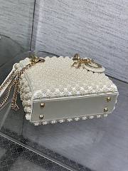 DIOR | Mini Lady Dior Bag White Satin Embroidered with Resin Pearls - 5