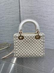 DIOR | Mini Lady Dior Bag White Satin Embroidered with Resin Pearls - 4