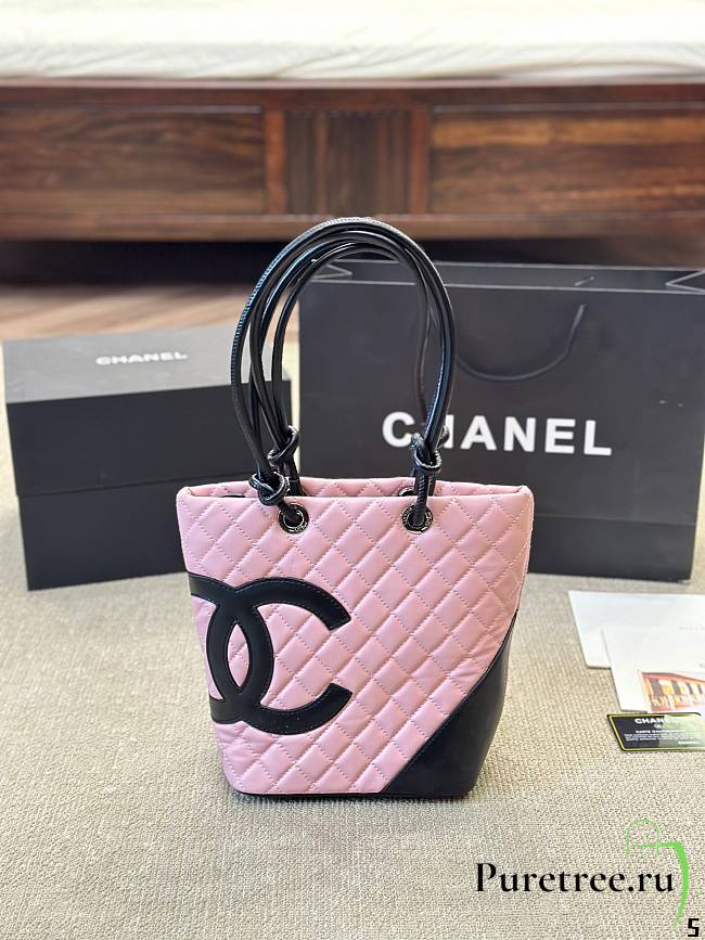 CHANEL | Cambon Line Shoulder Bag Caviar Skin Pink 20 cm - 1