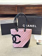 CHANEL | Cambon Line Shoulder Bag Caviar Skin Pink 20 cm - 1