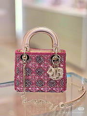 DIOR | MINI LADY BAG Metallic Calfskin and Satin with Rose Des Vents Resin Pearl 17 cm - 1