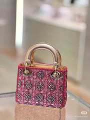 DIOR | MINI LADY BAG Metallic Calfskin and Satin with Rose Des Vents Resin Pearl 17 cm - 4