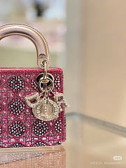 DIOR | MINI LADY BAG Metallic Calfskin and Satin with Rose Des Vents Resin Pearl 17 cm - 3