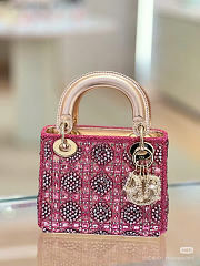 DIOR | MINI LADY BAG Metallic Calfskin and Satin with Rose Des Vents Resin Pearl 17 cm - 2