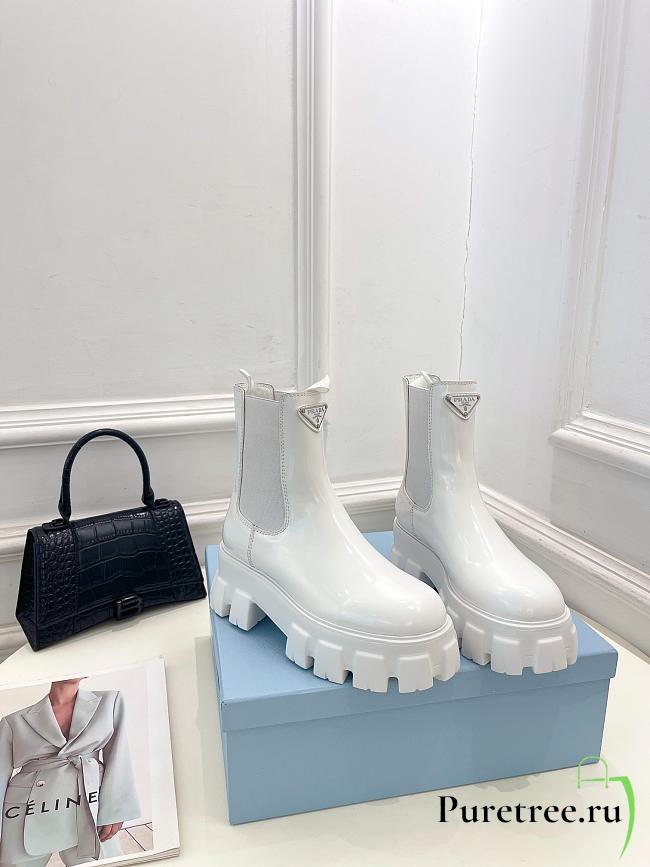 PRADA | Women Monolith Brushed Leather Boots In White - 1