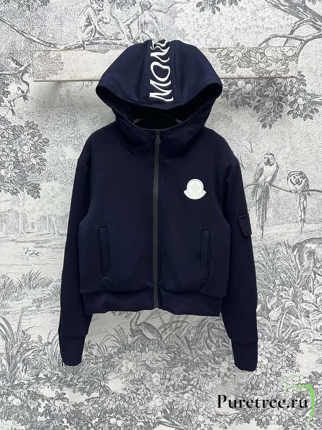 MONCLER | Maglia Logo Appliqued Cotton Hooded Dark Blue - 1