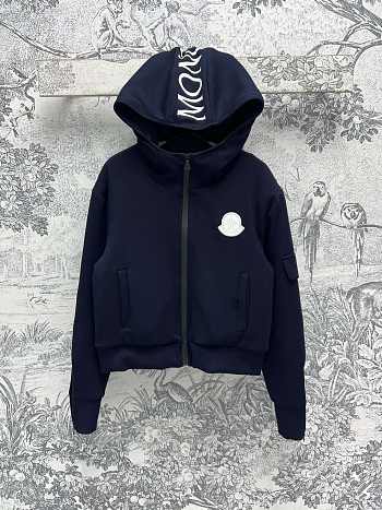 MONCLER | Maglia Logo Appliqued Cotton Hooded Dark Blue