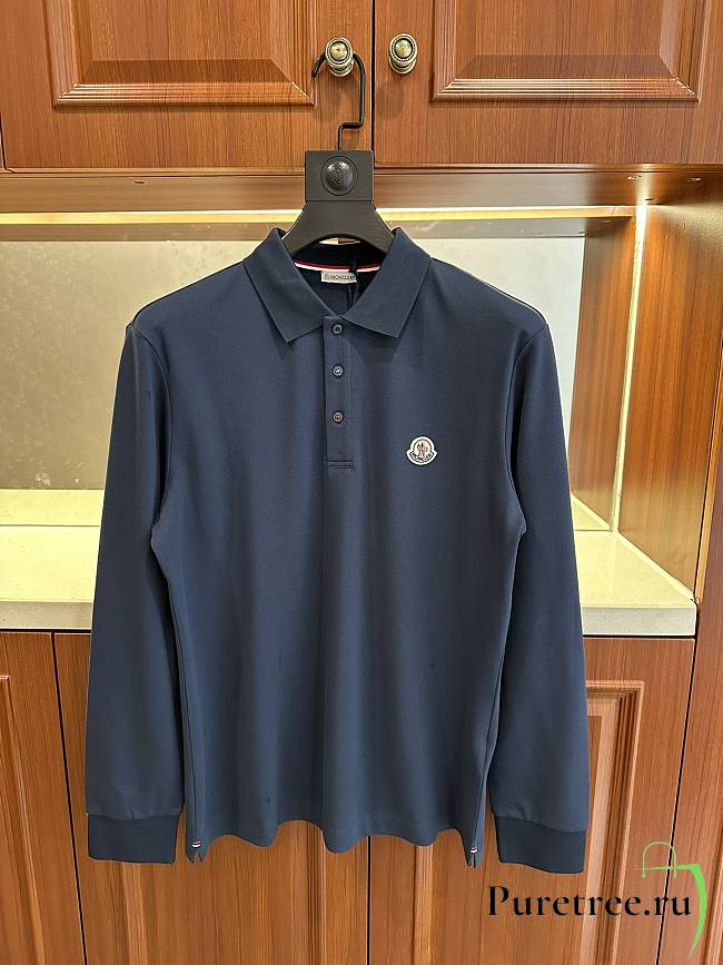 MONCLER | Long Sleeve Polo Shirt in Navy Blue - 1